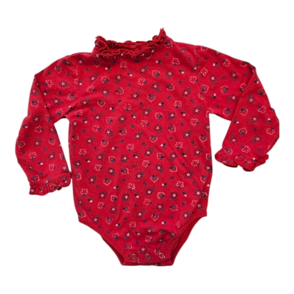 Vintage Y2k Sesame Street Red Floral Long Sleeved Mock Neck Bodysuit